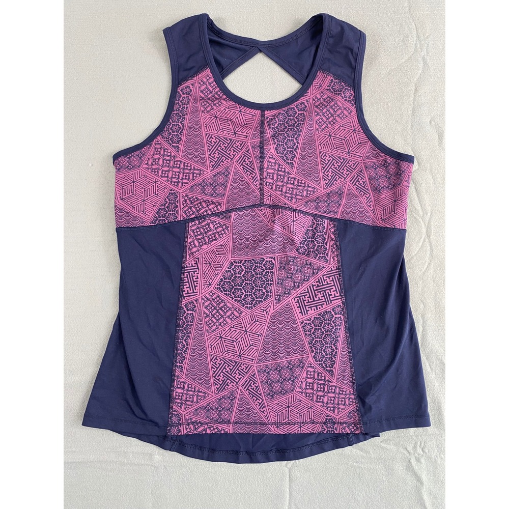 N Natori NPower Knit Jersey Active Tank Top Sz L Navy Purple Mandala Running